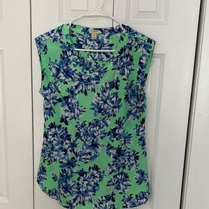J. Crew Mint Green Floral Cap-Sleeve Shell